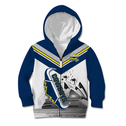 Custom Australia Day Cowboys Kid Hoodie NRL 2024 Sydney Opera House With Map
