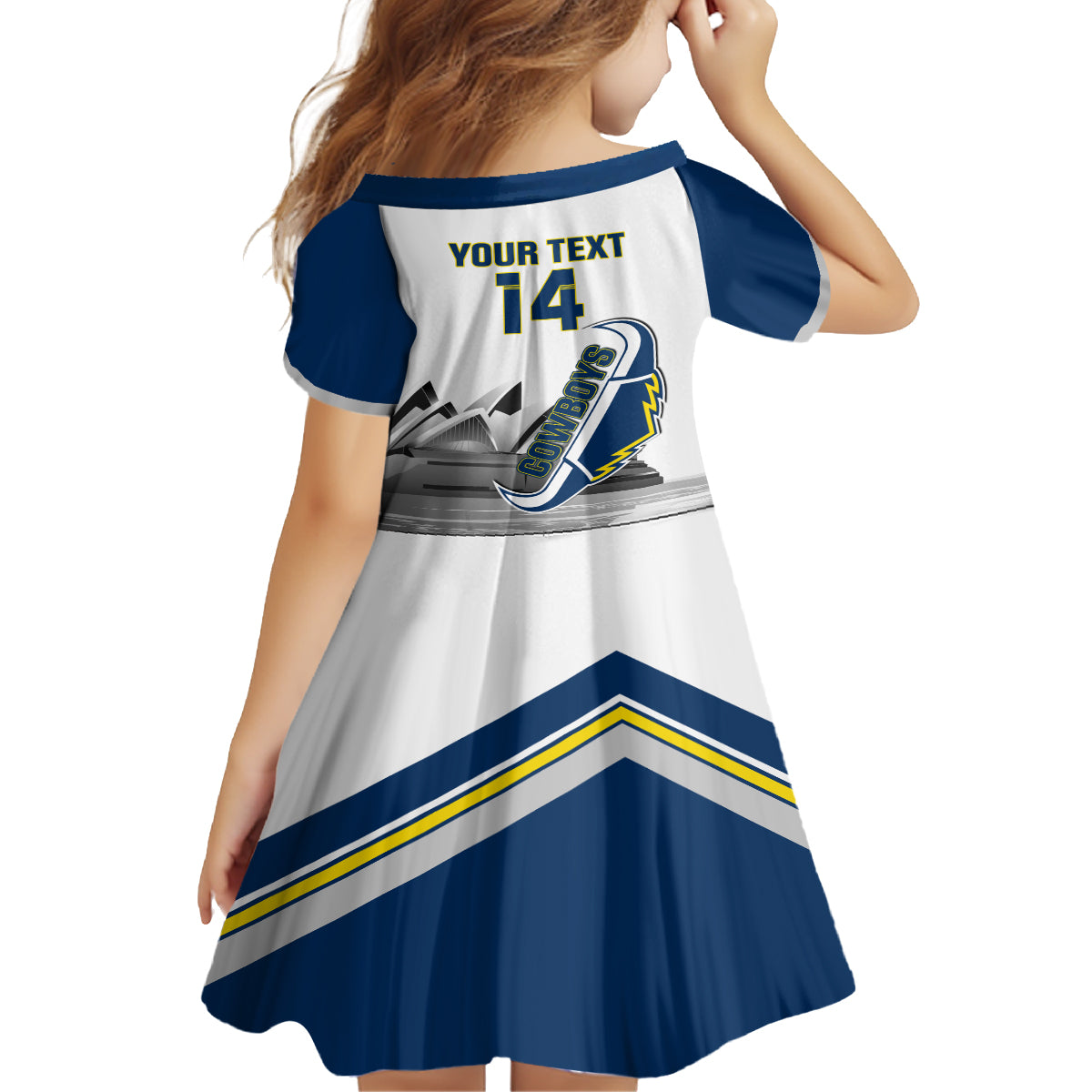 Custom Australia Day Cowboys Kid Short Sleeve Dress NRL 2024 Sydney Opera House With Map