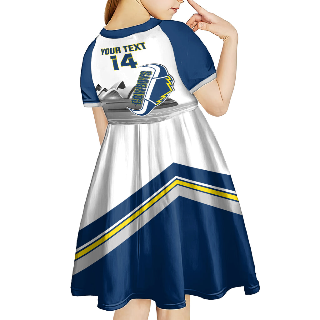 Custom Australia Day Cowboys Kid Short Sleeve Dress NRL 2024 Sydney Opera House With Map