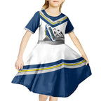 Custom Australia Day Cowboys Kid Short Sleeve Dress NRL 2024 Sydney Opera House With Map