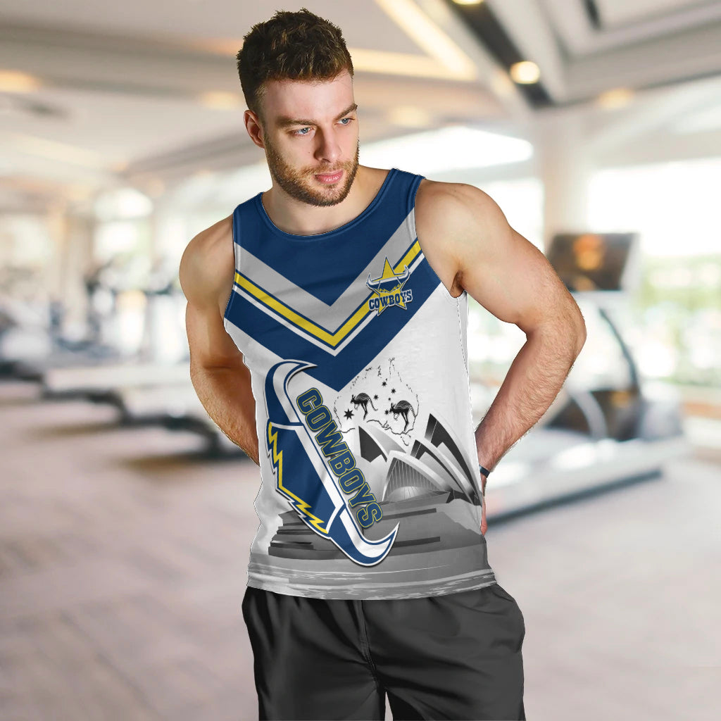 Custom Australia Day Cowboys Men Tank Top NRL 2024 Sydney Opera House With Map