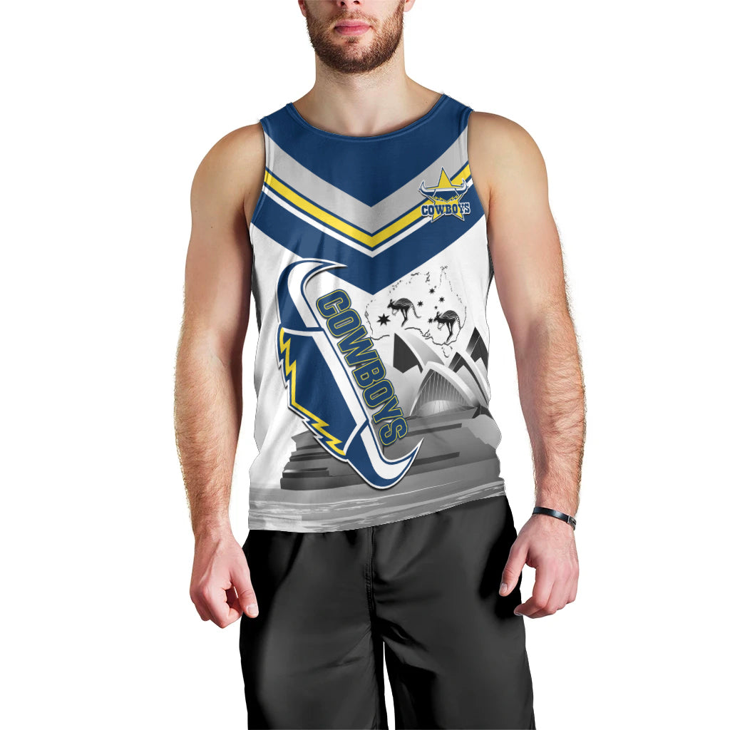 Custom Australia Day Cowboys Men Tank Top NRL 2024 Sydney Opera House With Map