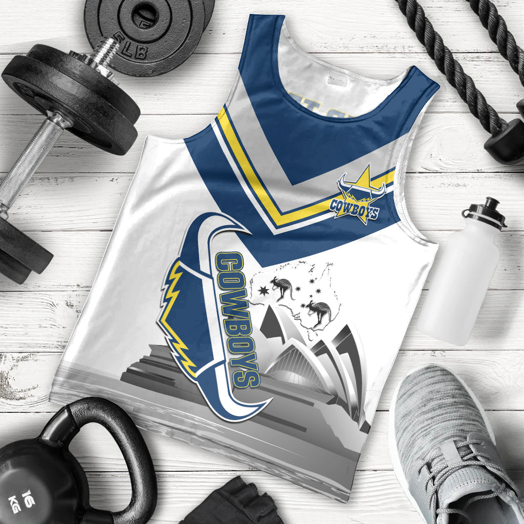 Custom Australia Day Cowboys Men Tank Top NRL 2024 Sydney Opera House With Map