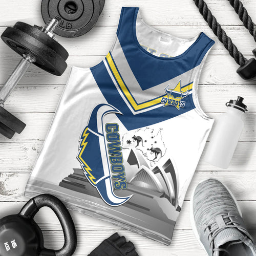 Custom Australia Day Cowboys Men Tank Top NRL 2024 Sydney Opera House With Map