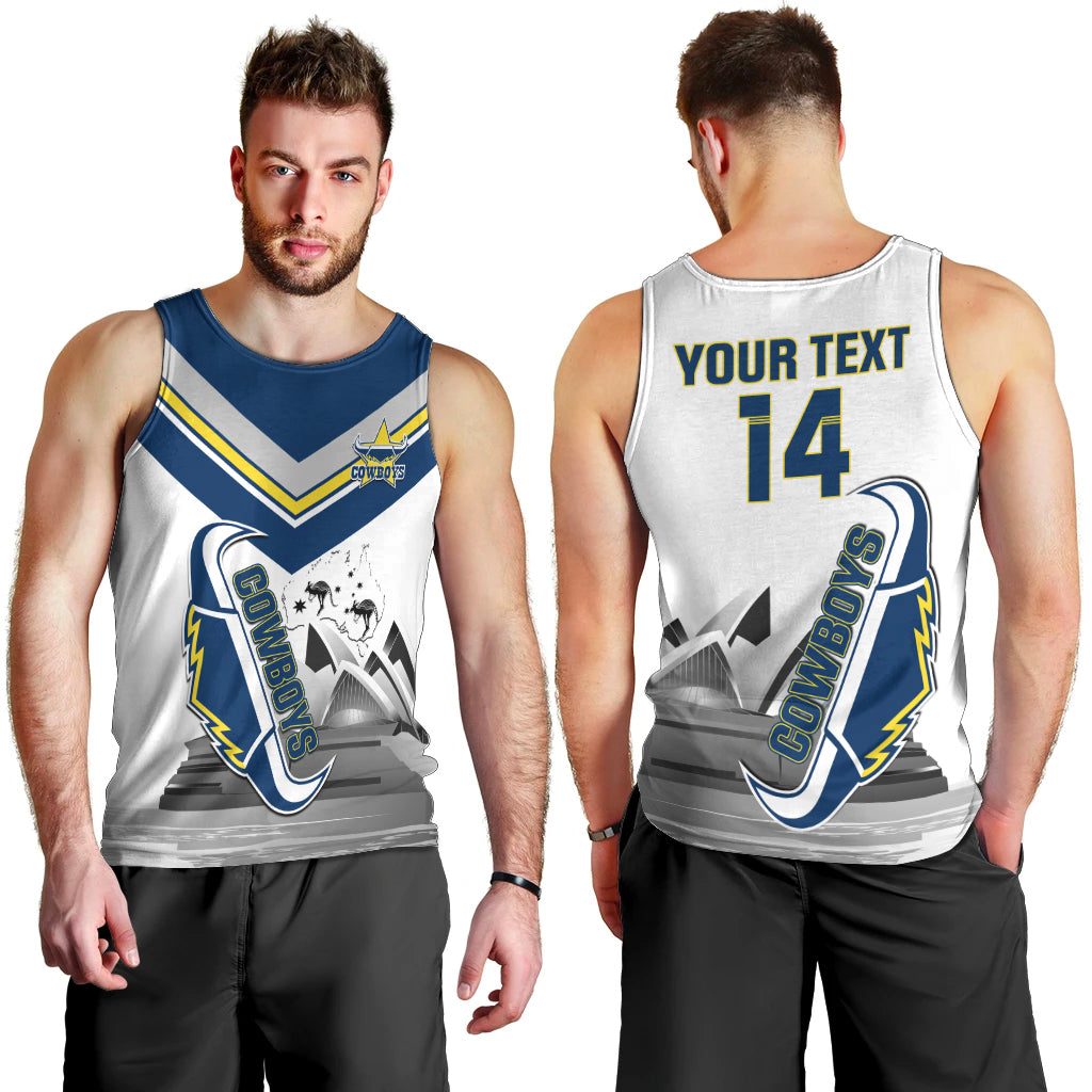 Custom Australia Day Cowboys Men Tank Top NRL 2024 Sydney Opera House With Map