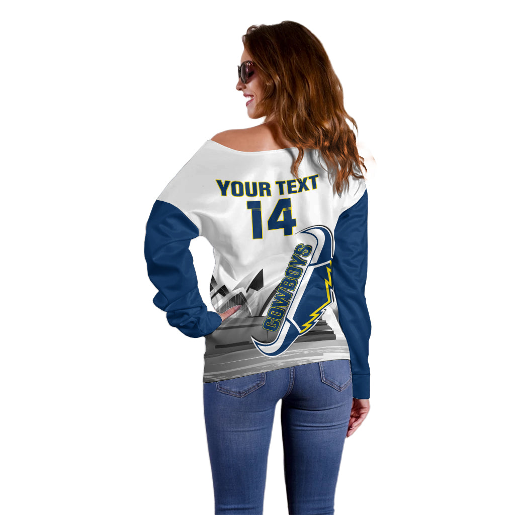 Custom Australia Day Cowboys Off Shoulder Sweater NRL 2024 Sydney Opera House With Map