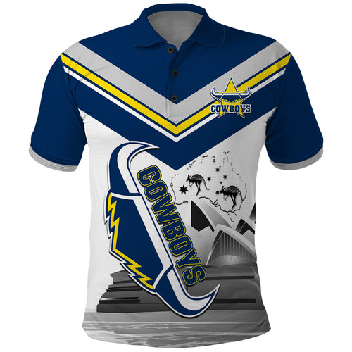 Custom Australia Day Cowboys Polo Shirt NRL 2024 Sydney Opera House With Map