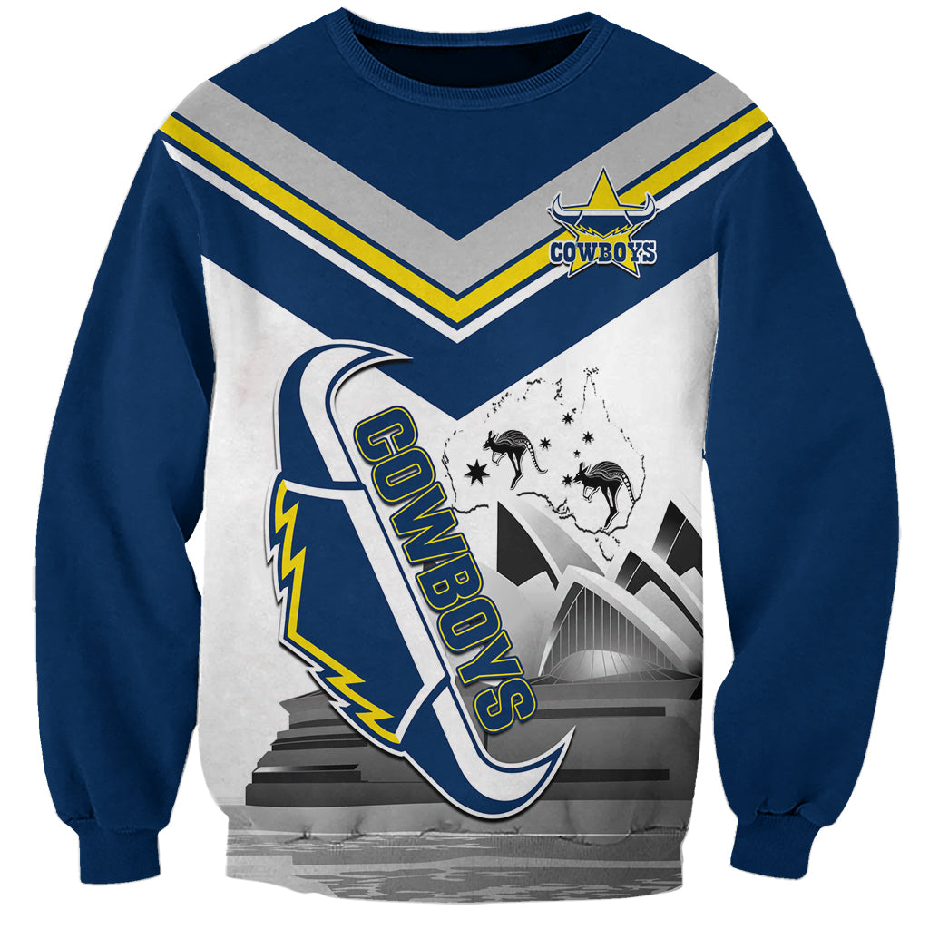 Custom Australia Day Cowboys Sweatshirt NRL 2024 Sydney Opera House With Map