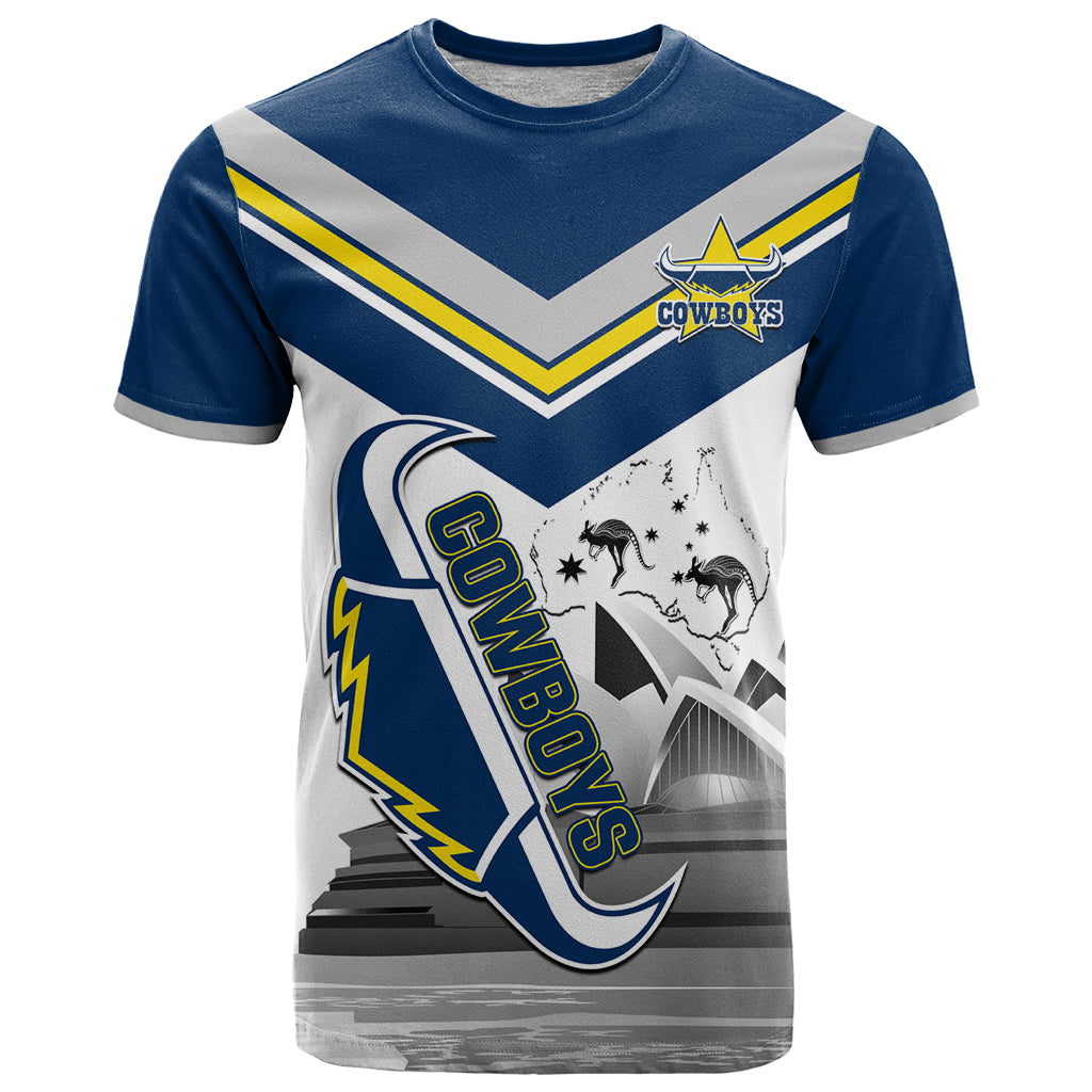 Custom Australia Day Cowboys T Shirt NRL 2024 Sydney Opera House With Map
