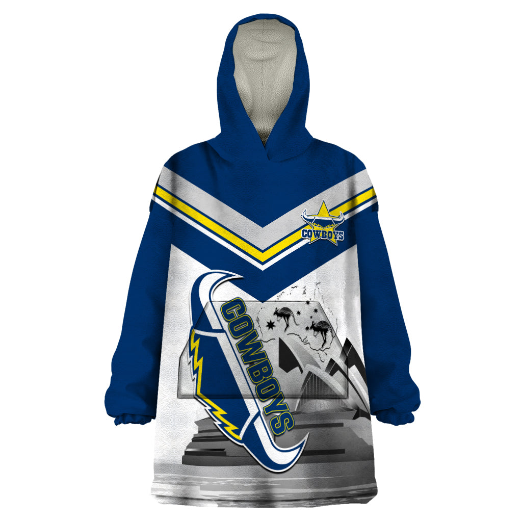 Custom Australia Day Cowboys Wearable Blanket Hoodie NRL 2024 Sydney Opera House With Map