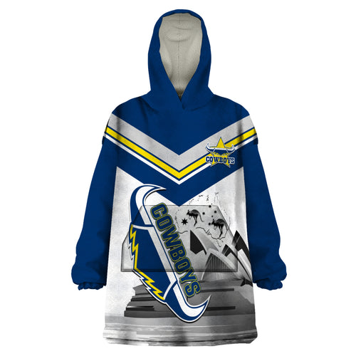 Custom Australia Day Cowboys Wearable Blanket Hoodie NRL 2024 Sydney Opera House With Map