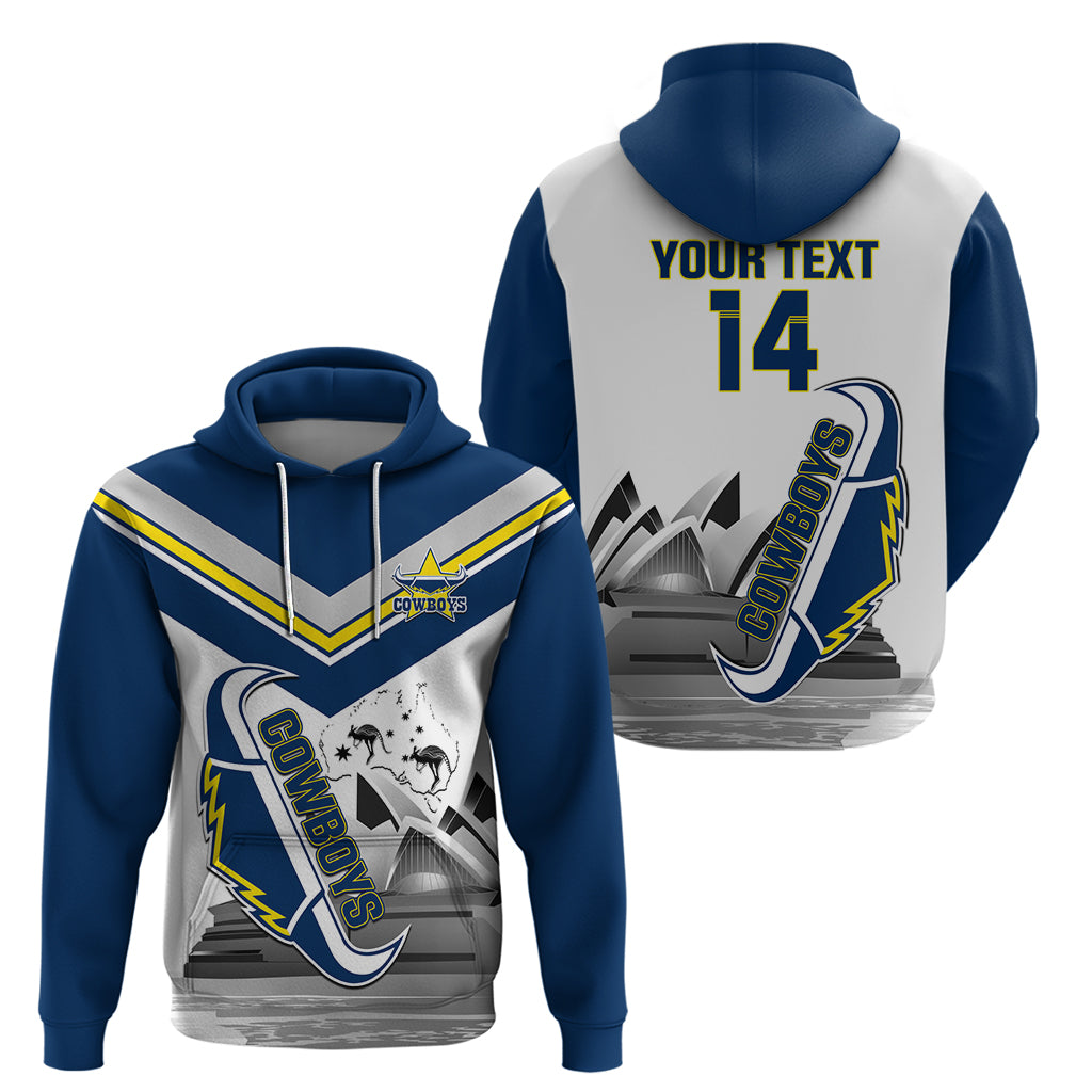 Custom Australia Day Cowboys Zip Hoodie NRL 2024 Sydney Opera House With Map