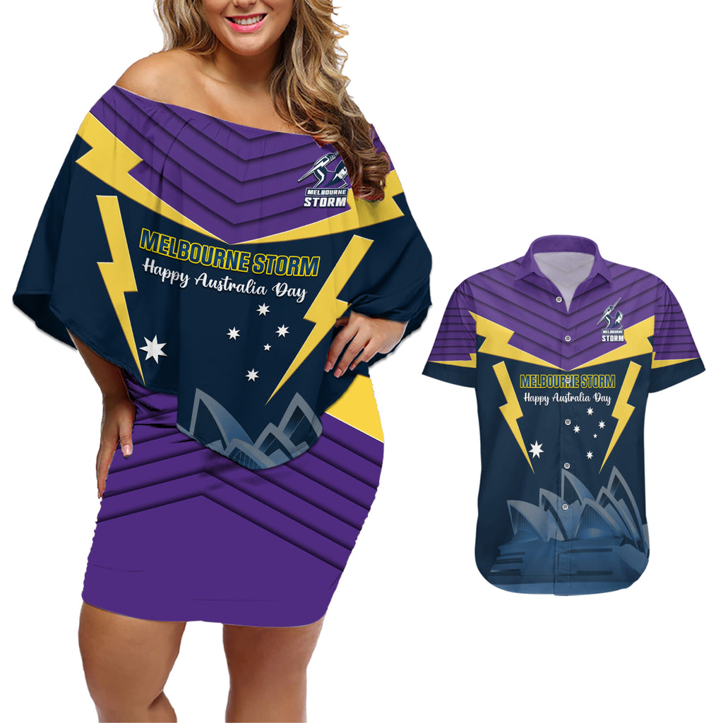 Custom Australia Day Storm Couples Matching Off Shoulder Short Dress and Hawaiian Shirt NRL 2024 Sydney Opera House With Map