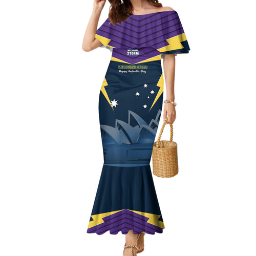 Custom Australia Day Storm Family Matching Mermaid Dress and Hawaiian Shirt NRL 2024 Sydney Opera House With Map
