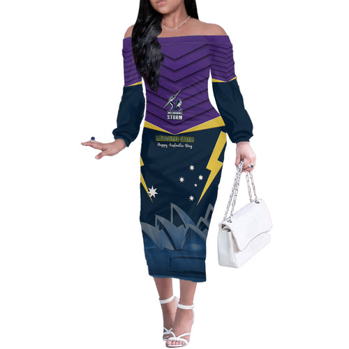 Custom Australia Day Storm Family Matching Off Shoulder Long Sleeve Dress and Hawaiian Shirt NRL 2024 Sydney Opera House With Map