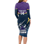 Custom Australia Day Storm Long Sleeve Bodycon Dress NRL 2024 Sydney Opera House With Map