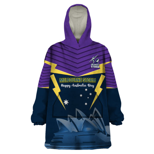 Custom Australia Day Storm Wearable Blanket Hoodie NRL 2024 Sydney Opera House With Map