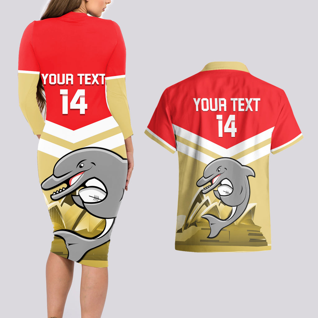 Custom Australia Day Dolphins Couples Matching Long Sleeve Bodycon Dress and Hawaiian Shirt NRL 2024 With Sydney Opera House