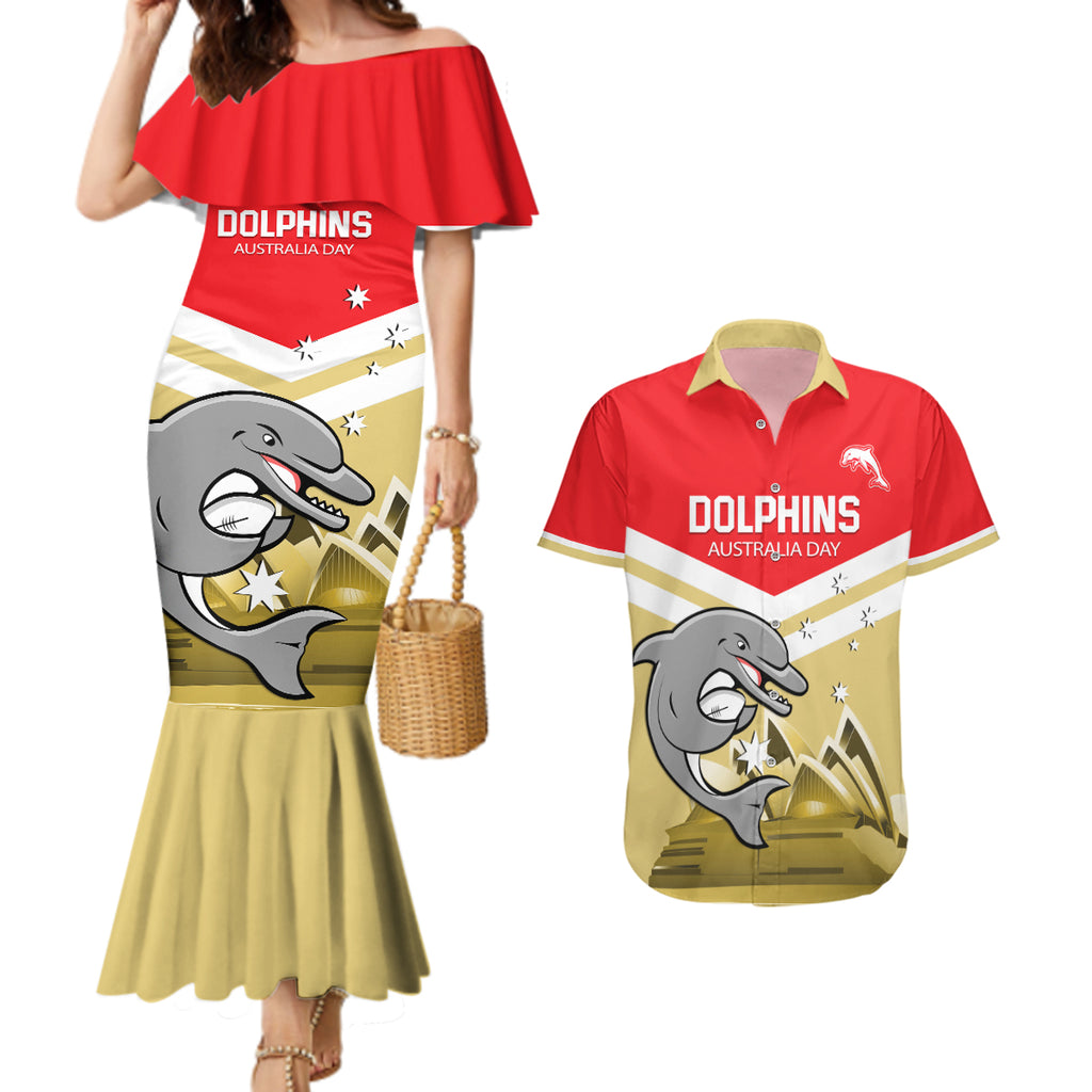 Custom Australia Day Dolphins Couples Matching Mermaid Dress and Hawaiian Shirt NRL 2024 With Sydney Opera House