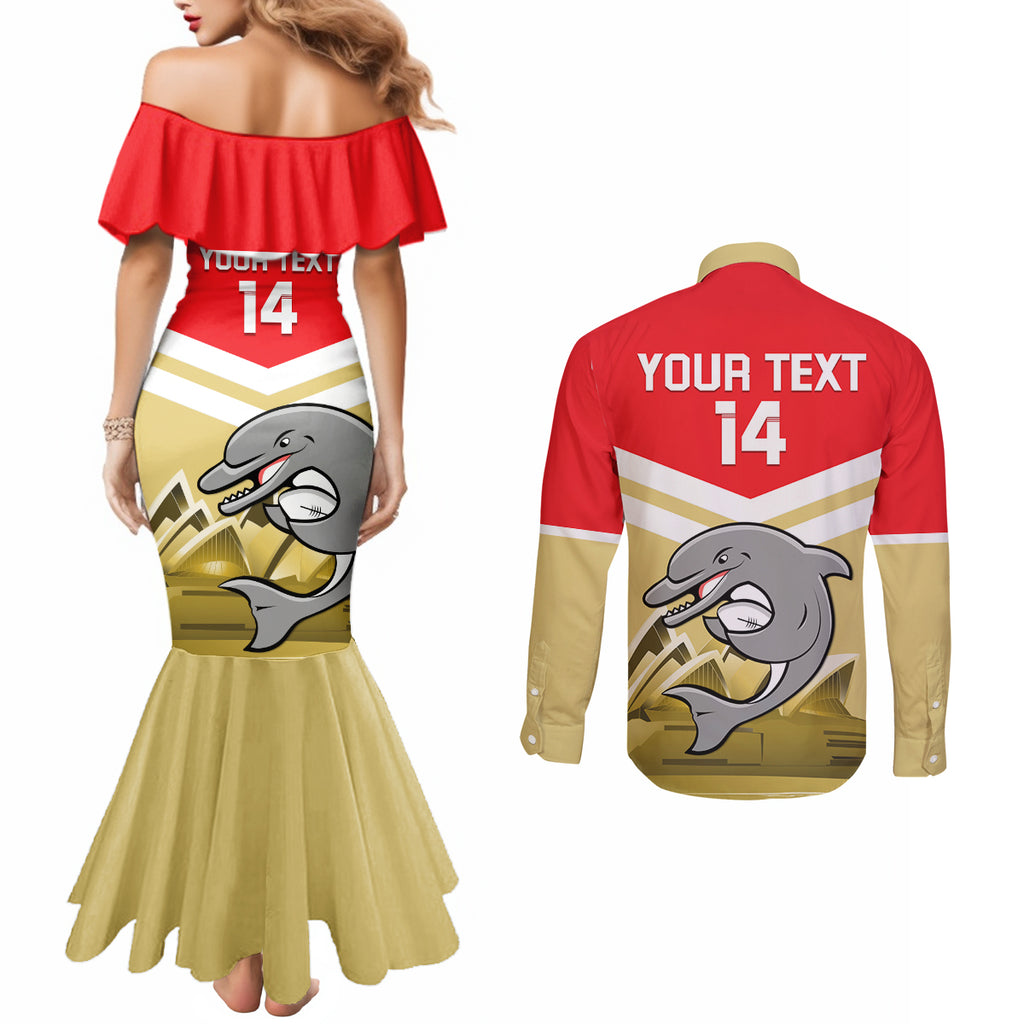 Custom Australia Day Dolphins Couples Matching Mermaid Dress and Long Sleeve Button Shirt NRL 2024 With Sydney Opera House