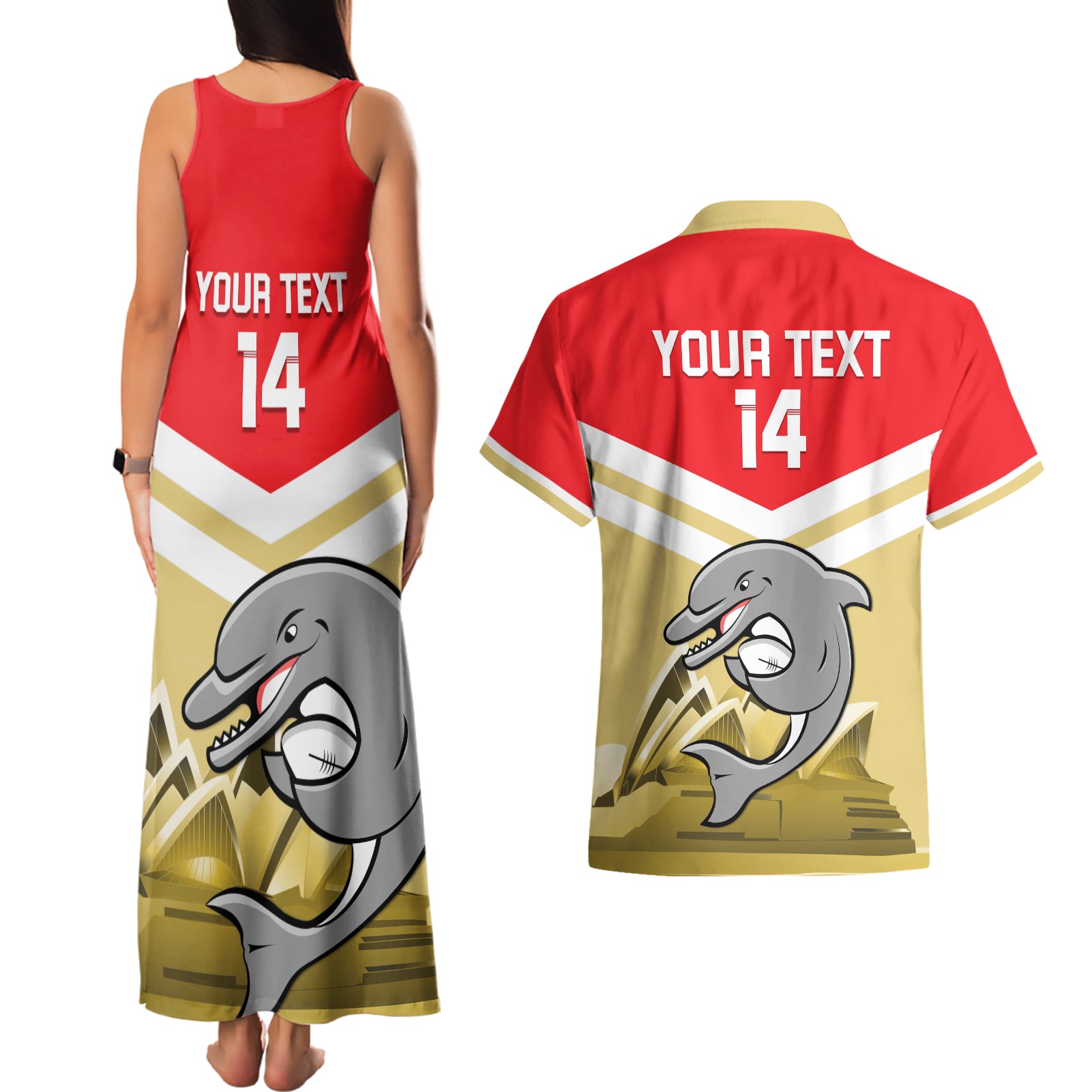 Custom Australia Day Dolphins Couples Matching Tank Maxi Dress and Hawaiian Shirt NRL 2024 With Sydney Opera House