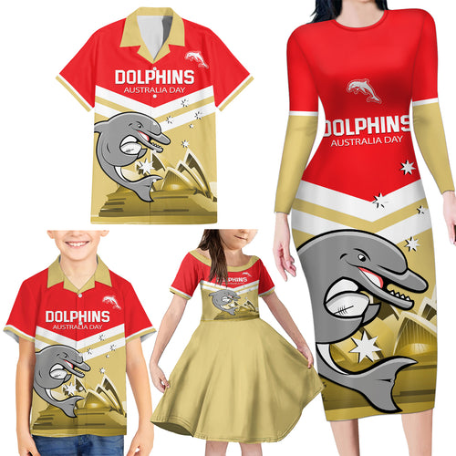 Custom Australia Day Dolphins Family Matching Long Sleeve Bodycon Dress and Hawaiian Shirt NRL 2024 With Sydney Opera House