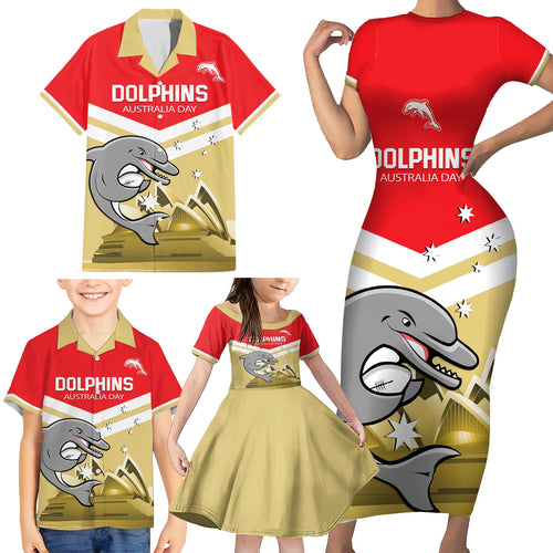 Custom Australia Day Dolphins Family Matching Short Sleeve Bodycon Dress and Hawaiian Shirt NRL 2024 With Sydney Opera House