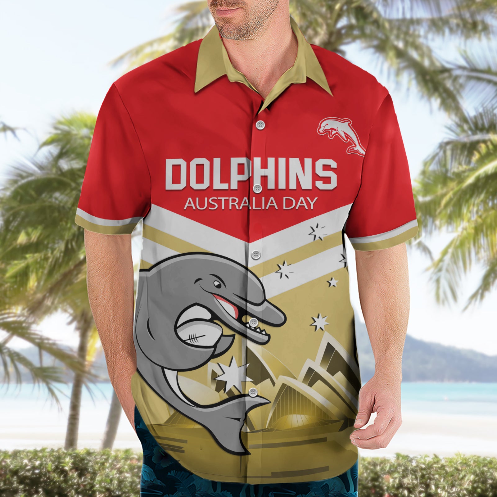 Custom Australia Day Dolphins Hawaiian Shirt NRL 2024 With Sydney Opera House
