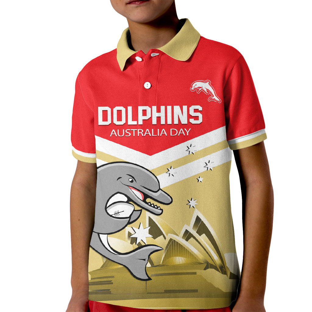 Custom Australia Day Dolphins Kid Polo Shirt NRL 2024 With Sydney Opera House
