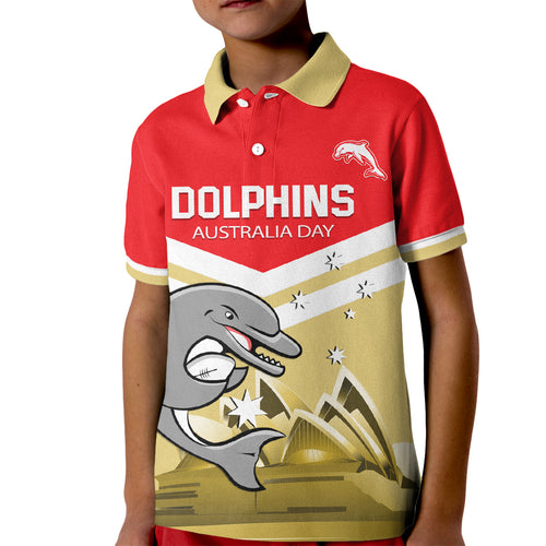 Custom Australia Day Dolphins Kid Polo Shirt NRL 2024 With Sydney Opera House
