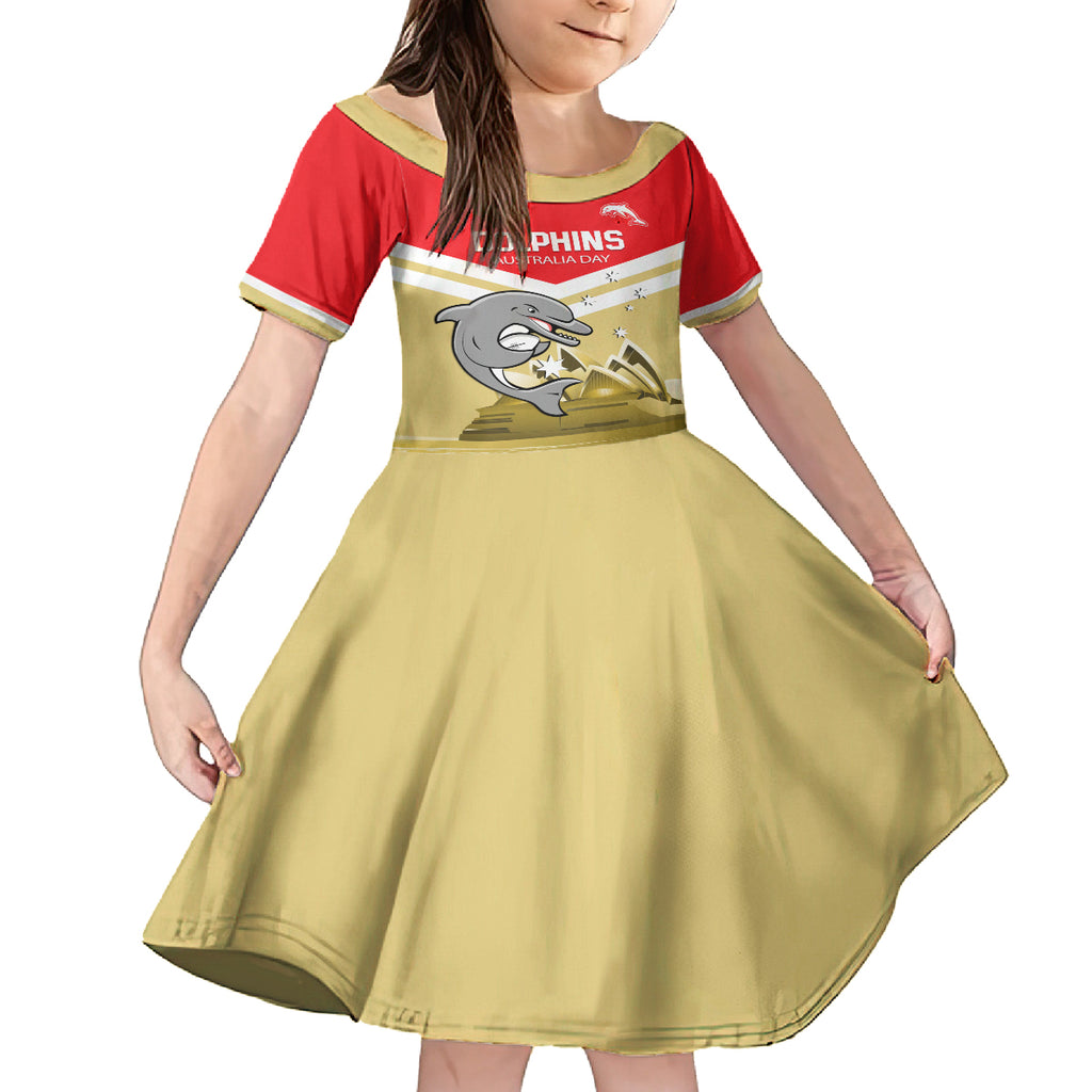 Custom Australia Day Dolphins Kid Short Sleeve Dress NRL 2024 With Sydney Opera House