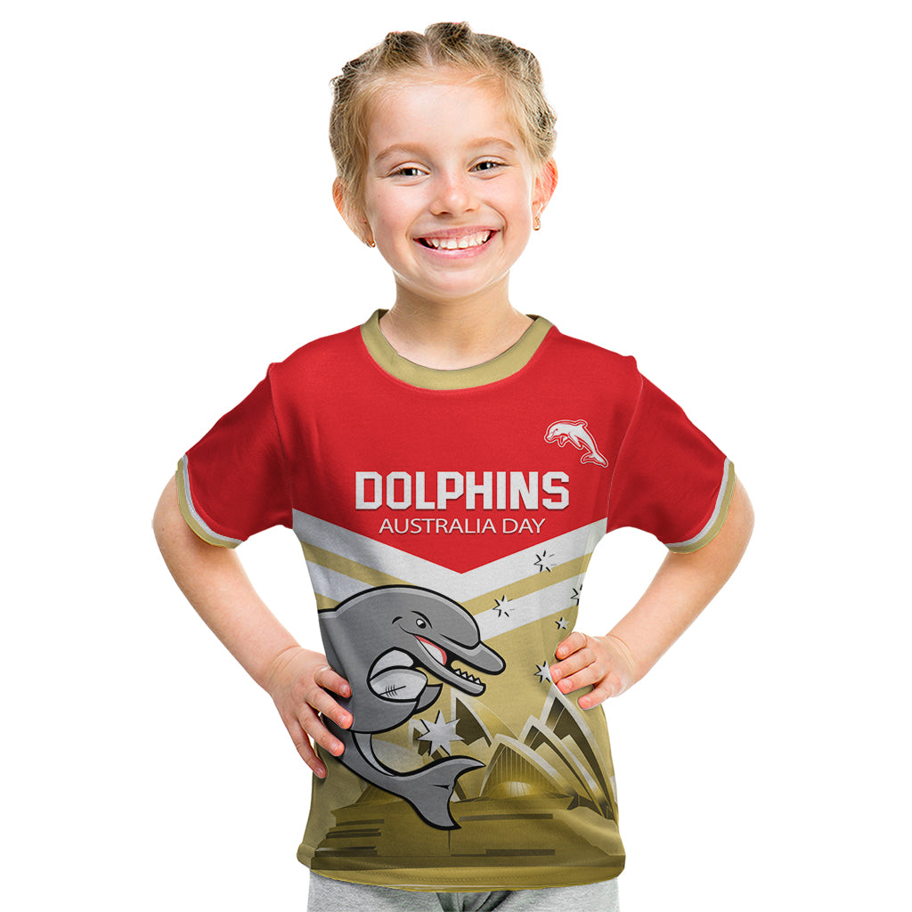 Custom Australia Day Dolphins Kid T Shirt NRL 2024 With Sydney Opera House