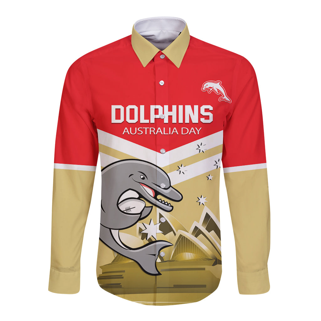 Custom Australia Day Dolphins Long Sleeve Button Shirt NRL 2024 With Sydney Opera House