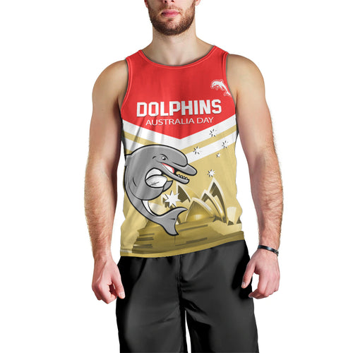 Custom Australia Day Dolphins Men Tank Top NRL 2024 With Sydney Opera House