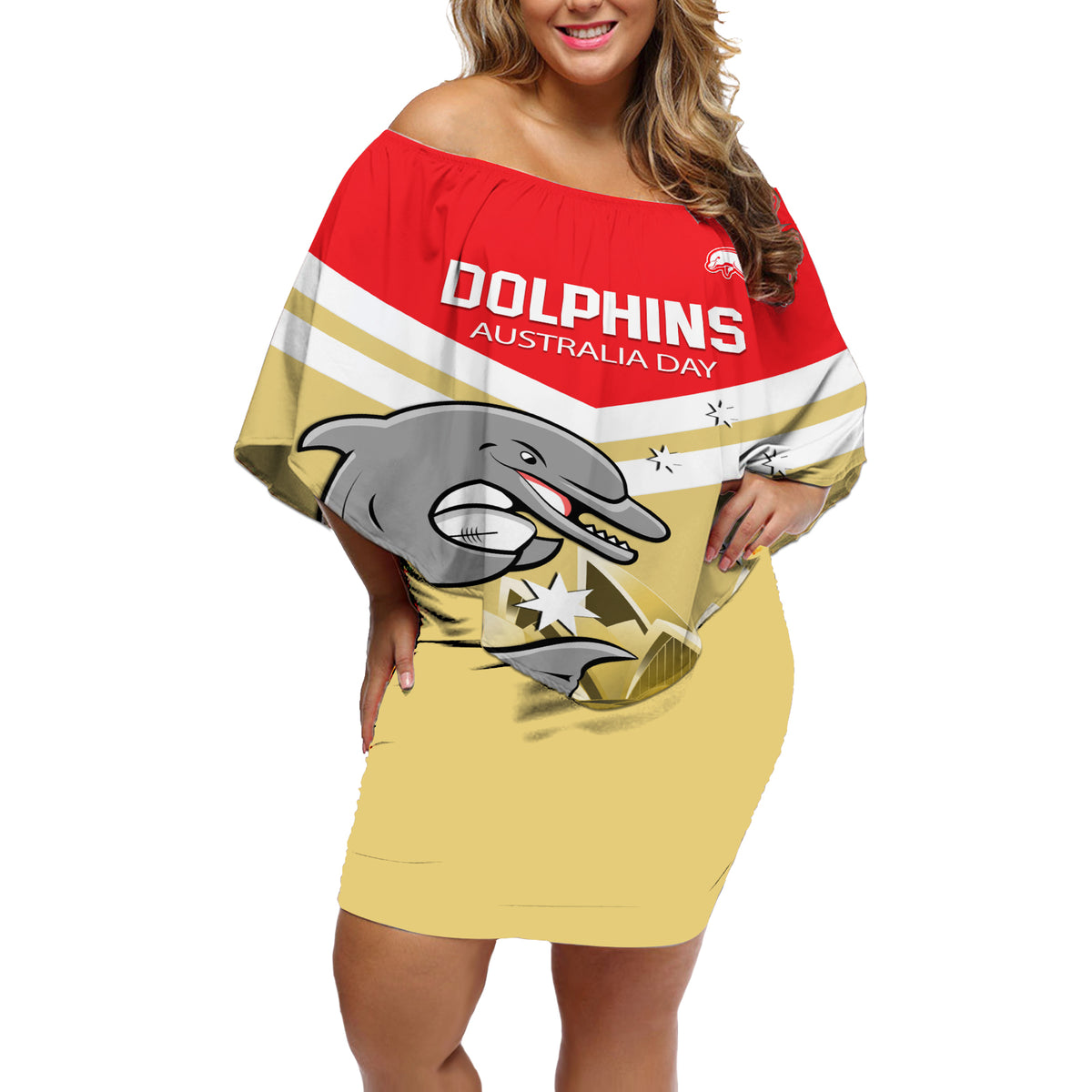 Custom Australia Day Dolphins Off Shoulder Short Dress NRL 2024 With Sydney Opera House