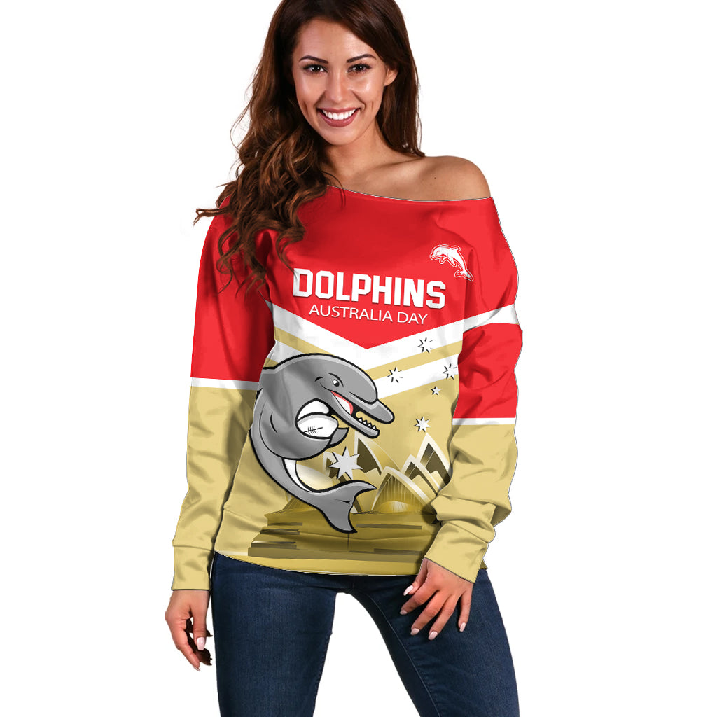 Custom Australia Day Dolphins Off Shoulder Sweater NRL 2024 With Sydney Opera House