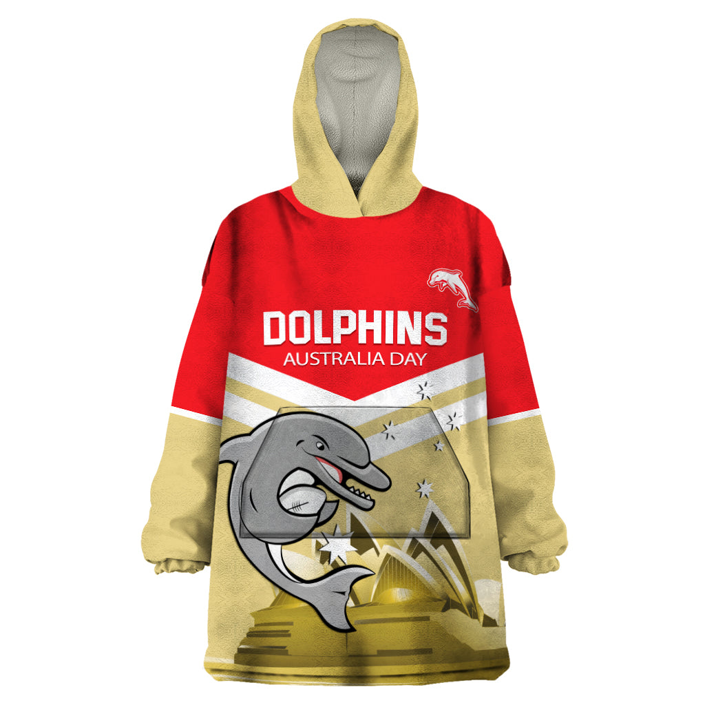 Custom Australia Day Dolphins Wearable Blanket Hoodie NRL 2024 With Sydney Opera House