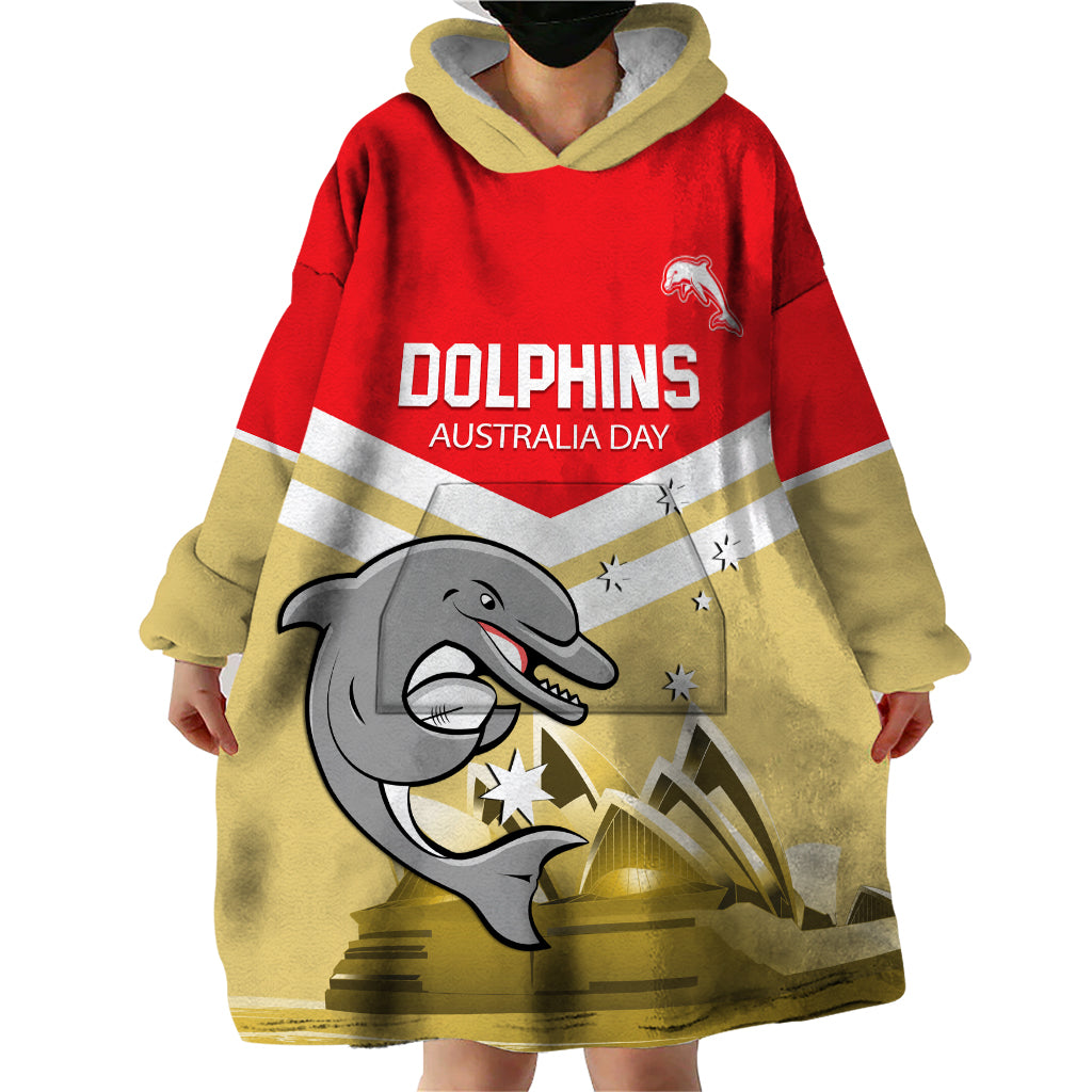 Custom Australia Day Dolphins Wearable Blanket Hoodie NRL 2024 With Sydney Opera House