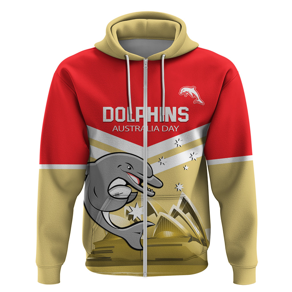 Custom Australia Day Dolphins Zip Hoodie NRL 2024 With Sydney Opera House