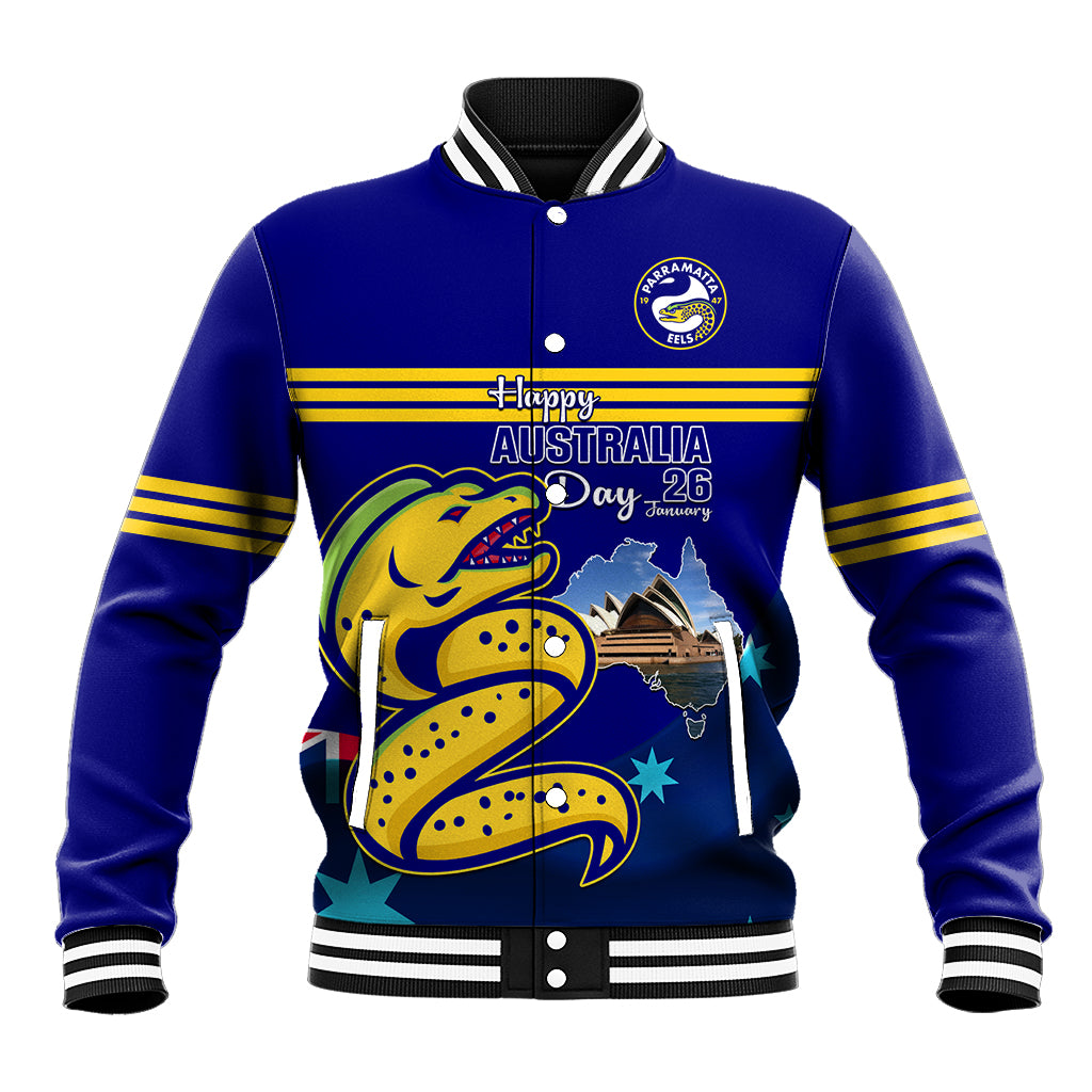 Custom Australia Day Eels Baseball Jacket NRL 2024 Sydney Opera House With Map
