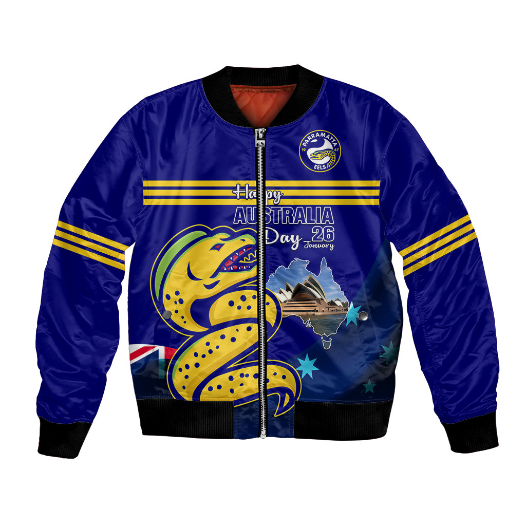 Custom Australia Day Eels Bomber Jacket NRL 2024 Sydney Opera House With Map