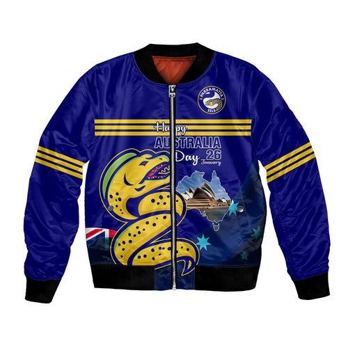 Custom Australia Day Eels Bomber Jacket NRL 2024 Sydney Opera House With Map