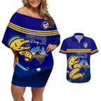 Custom Australia Day Eels Couples Matching Off Shoulder Short Dress and Hawaiian Shirt NRL 2024 Sydney Opera House With Map