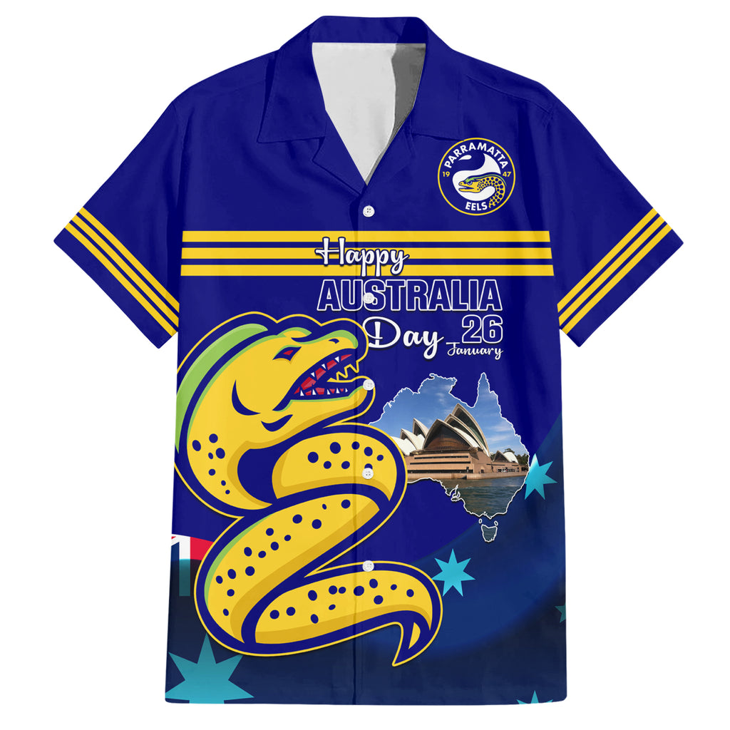 Custom Australia Day Eels Hawaiian Shirt NRL 2024 Sydney Opera House With Map
