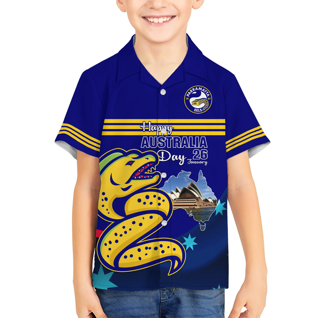 Custom Australia Day Eels Hawaiian Shirt NRL 2024 Sydney Opera House With Map