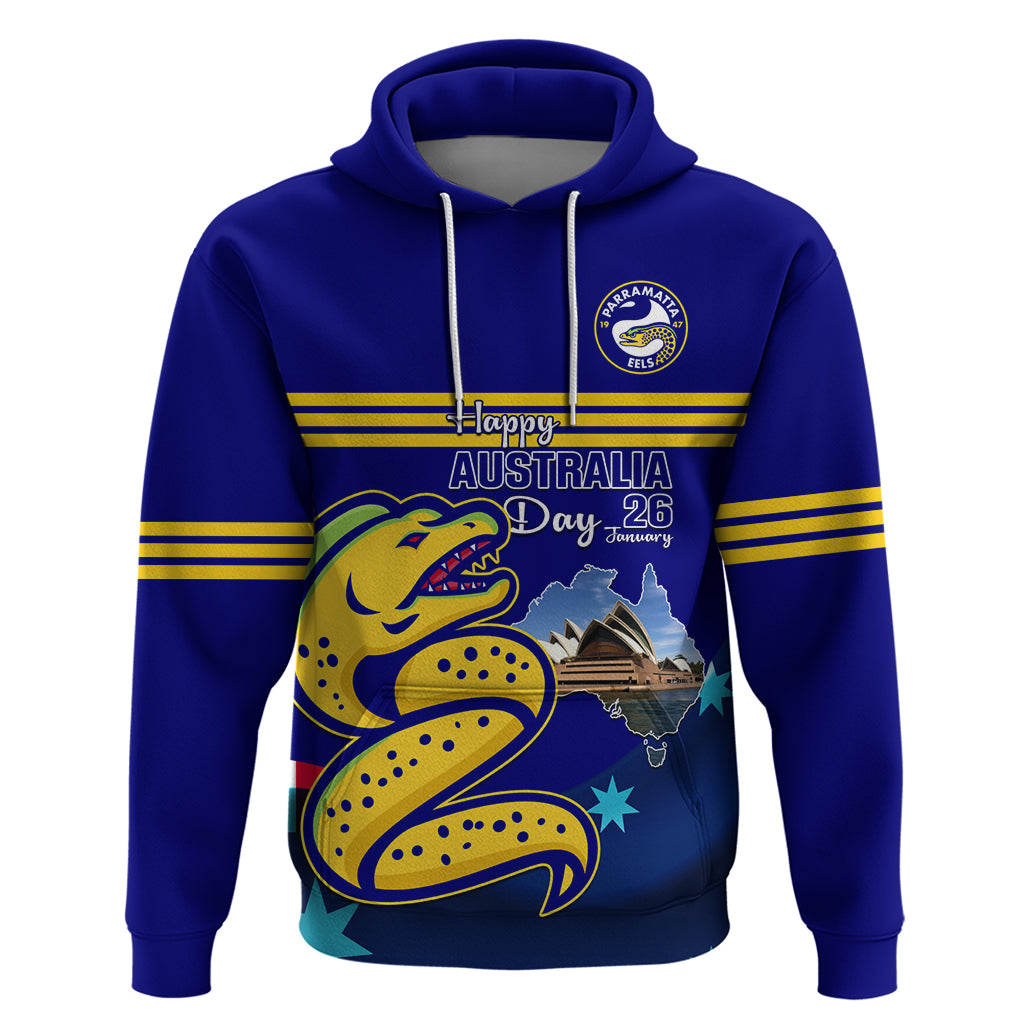 Custom Australia Day Eels Hoodie NRL 2024 Sydney Opera House With Map