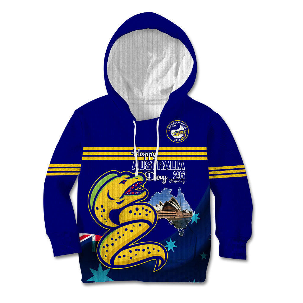 Custom Australia Day Eels Kid Hoodie NRL 2024 Sydney Opera House With Map
