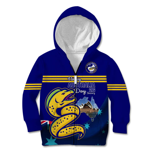Custom Australia Day Eels Kid Hoodie NRL 2024 Sydney Opera House With Map