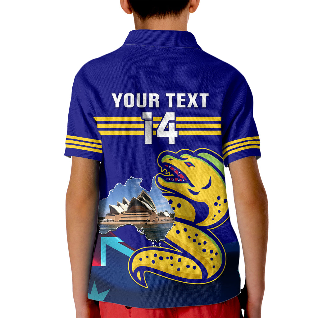 Custom Australia Day Eels Kid Polo Shirt NRL 2024 Sydney Opera House With Map
