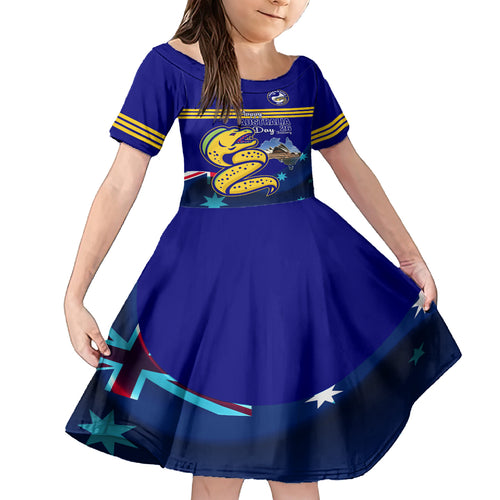 Custom Australia Day Eels Kid Short Sleeve Dress NRL 2024 Sydney Opera House With Map